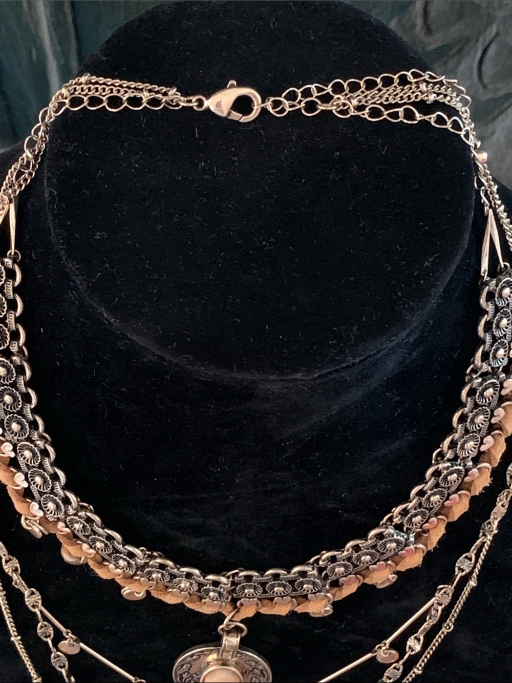Free People Multi Layer Stone Pendant Gold Necklace - Picture 4 of 7